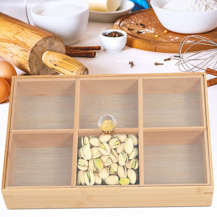 Bamboo 6-Compartment Snack Tray for Home Party Dry Fruit Candy Serving Platter