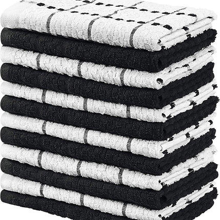 12PCS Cotton Dish Towel Set Black White Checkered Kitchen Napkin Cleaning Cloths