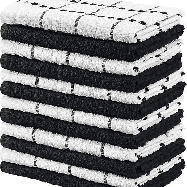 12PCS Cotton Dish Towel Set Black White Checkered Kitchen Napkin Cleaning Cloths
