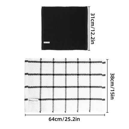 12PCS Cotton Dish Towel Set Black White Checkered Kitchen Napkin Cleaning Cloths