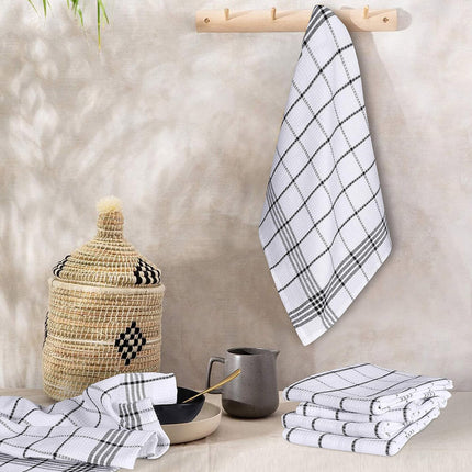 12PCS Cotton Dish Towel Set Black White Checkered Kitchen Napkin Cleaning Cloths