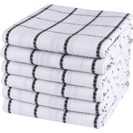 12PCS Cotton Dish Towel Set Black White Checkered Kitchen Napkin Cleaning Cloths