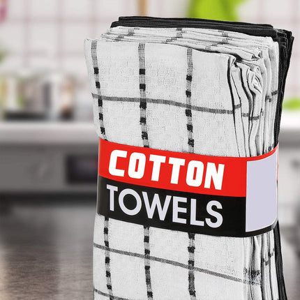 12PCS Cotton Dish Towel Set Black White Checkered Kitchen Napkin Cleaning Cloths