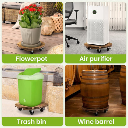 Round Swivel Caster Wooden Planter Stand Plant Pot Base for Plant Moving