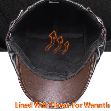 Leather Beret Hat Retro Newsboy Warm Cap Duckbill Visor Flat Caps For Men