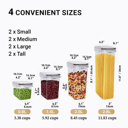 8PCS Airtight Food Storage Containers Kitchen Dry Food Pantry Organization Set