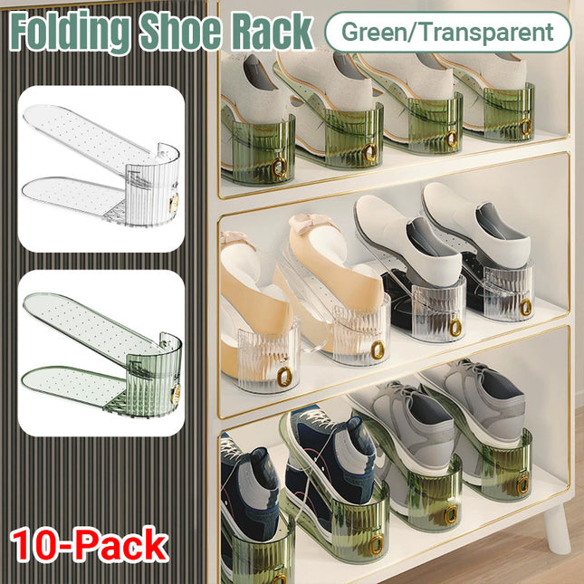 10pcs Plastic Shoe Rack Double Layer Adjustable Simple Shoe Storage Organizer