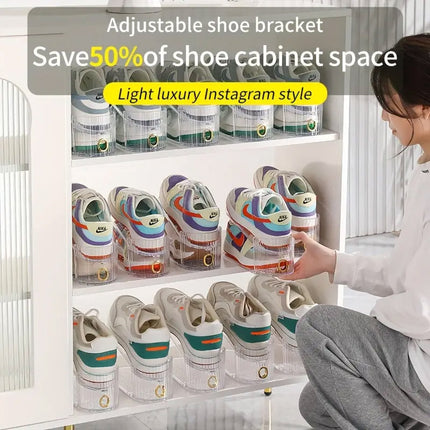 10pcs Plastic Shoe Rack Double Layer Adjustable Simple Shoe Storage Organizer