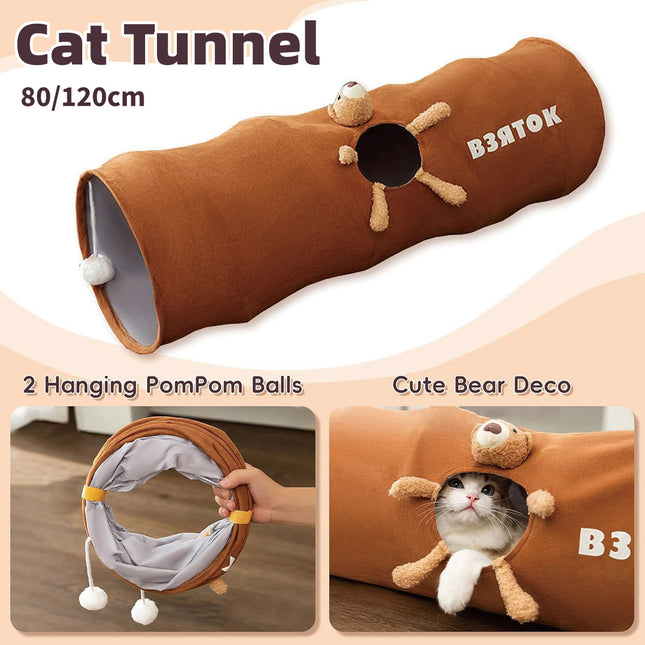Cat Tunnel Toy 80/120cm Straight Tube Play Channel Interactive Pet Toy for Cats