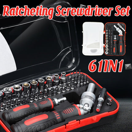 61PCS Manual Ratchet Screwdriver Set 1/4 Inch for Home DIY Repair Tool Kit