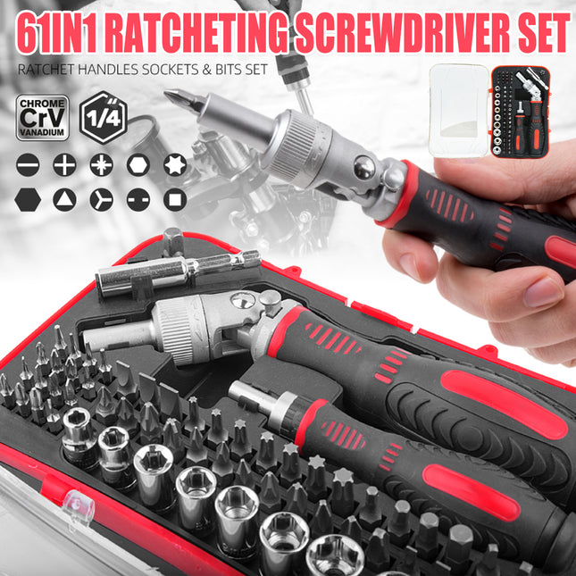 61PCS Manual Ratchet Screwdriver Set 1/4 Inch for Home DIY Repair Tool Kit