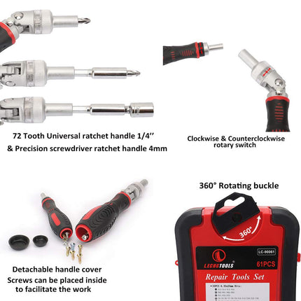 61PCS Manual Ratchet Screwdriver Set 1/4 Inch for Home DIY Repair Tool Kit