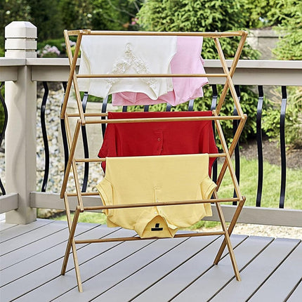 Bamboo Clothes Drying Rack Folding Floor Stand Indoor Vertical Laundry Hanger