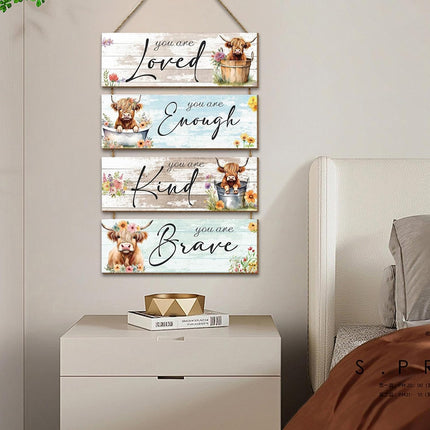 Highland Cow Hanging Plaque Decoration Rustic Style Durable Wood Material