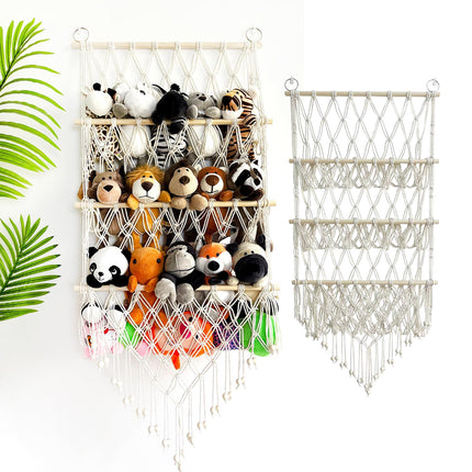 Macrame Wall Storage Rack Cotton Rope Off-White Adjustable Height