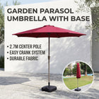 Garden Parasol Umbrella with Base 2.7m Burgundy