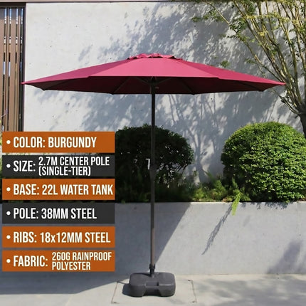 Garden Parasol Umbrella with Base 2.7m Burgundy