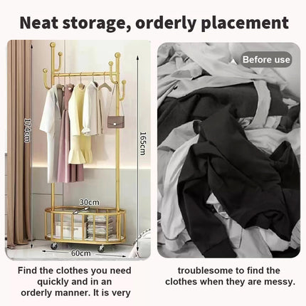 Home Floor Standing Movable Wheeled Hat Coat Rack Sturdy Durable Space Saving