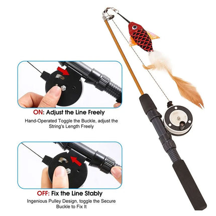 Retractable Feather Cat Play Stick Interactive Cat Fishing Rod Toy Durable