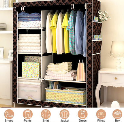 Simple Steel Frame Wardrobe Sturdy Dust-Proof for Clothes Hat Coat Storage Use