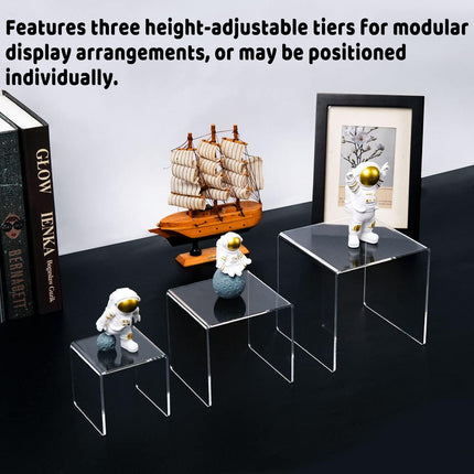 3PCS Clear Square Acrylic Display Stands for Jewelry Rings Watches Dessert Use