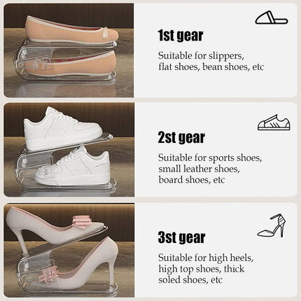 Double Layer Shoe Rack 6PCS Adjustable Stackable Black Space Saver Shoe Cabinet