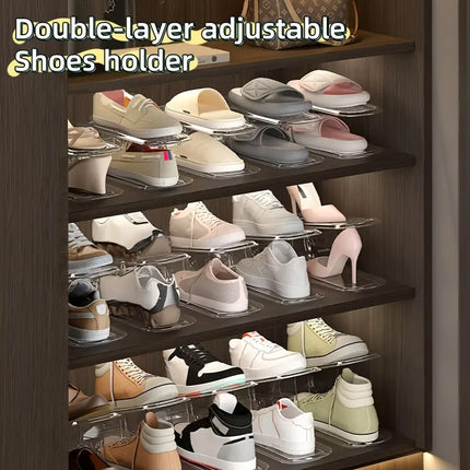 Double Layer Shoe Rack 6PCS Adjustable Stackable Black Space Saver Shoe Cabinet