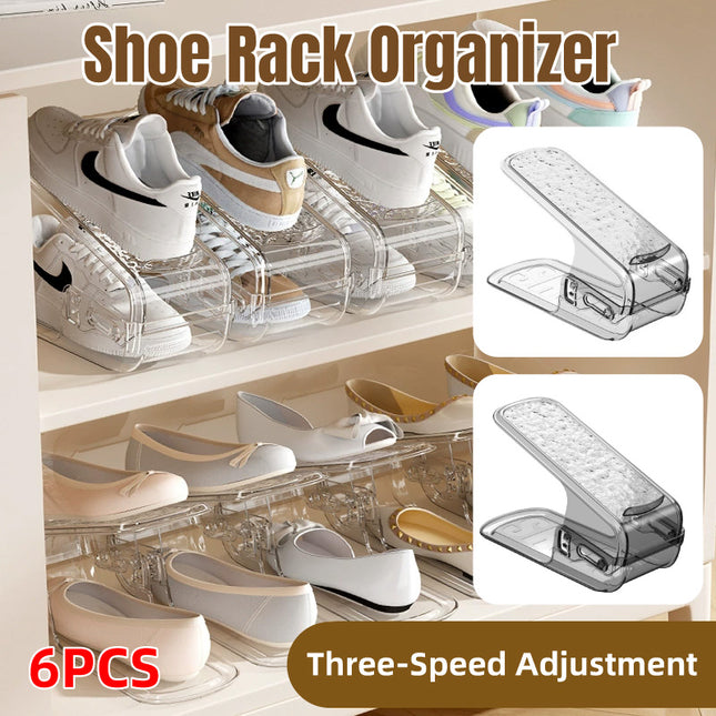 Double Layer Shoe Rack 6PCS Adjustable Stackable Black Space Saver Shoe Cabinet