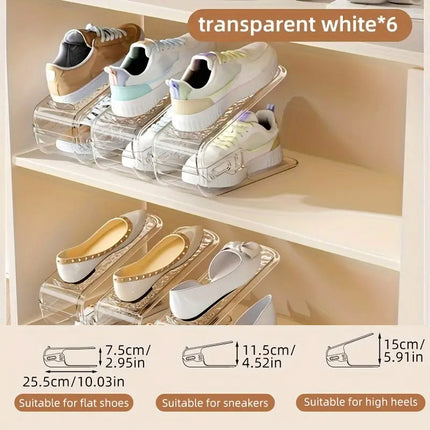 Double Layer Shoe Rack 6PCS Adjustable Stackable Black Space Saver Shoe Cabinet