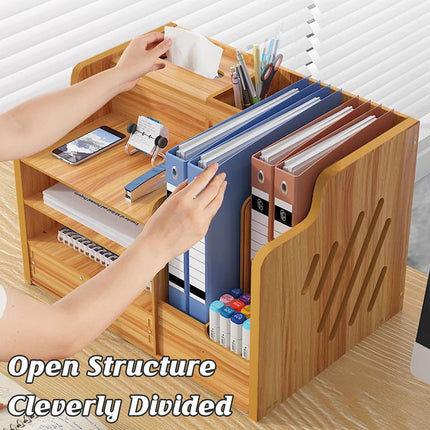 Wooden Desktop Storage Box with Locking Drawer Space Saving for Home Office Use