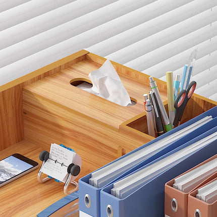 Wooden Desktop Storage Box with Locking Drawer Space Saving for Home Office Use