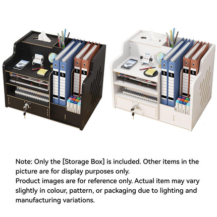 Wooden Desktop Storage Box with Locking Drawer Space Saving for Home Office Use