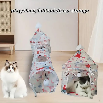 Cat Play Tunnel Foldable Tent Tube Interactive Drilling Tunnel Toy Indoor Pets