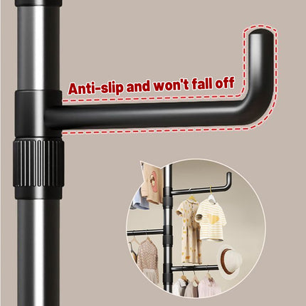 Indoor Floor Standing Telescopic Coat Rack with 6 Hooks Space Saving Daily Use