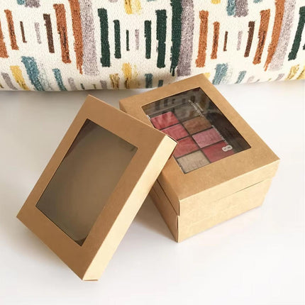 50PCS Kraft Paper Gift Boxes with PVC Window White Black Bakery Packaging Carton