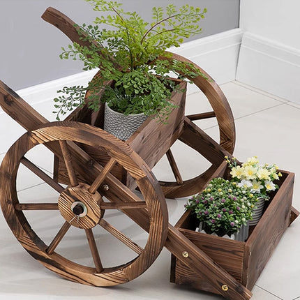 Creative Wagon Style Wooden Flower Pot Planter Box for Garden Patio Display Use