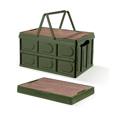 Camping Folding Car Trunk Storage Box Wooden Lid Outdoor Fishing Organizer Box