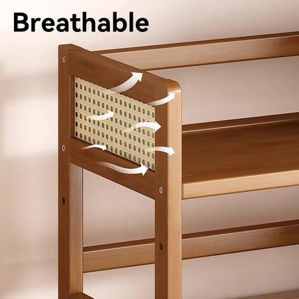 2 Tier Bamboo Desktop Storage Shelf with Drawer Rattan Side Home Office Bedroom