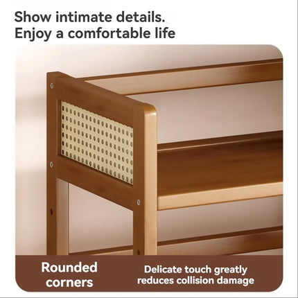 2 Tier Bamboo Desktop Storage Shelf with Drawer Rattan Side Home Office Bedroom