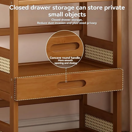 2 Tier Bamboo Desktop Storage Shelf with Drawer Rattan Side Home Office Bedroom