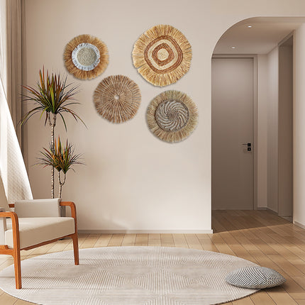 Grass Woven Wall Decor Bohemian Style Round Hanging For Bedroom Dining Room