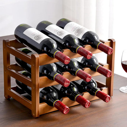 Bamboo Wooden Wine Rack 9 Bottle Organizer Storage Display Stand Home Decor
