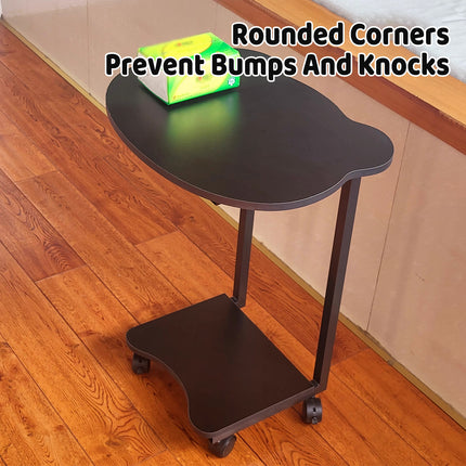 Black Mobile Side Table with Wheels 2-Tier Durable for Living Room Bedroom Use