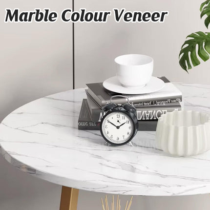 Round Side Table 2 Tier White Nightstand Coffee Sofa End Table Marble Design
