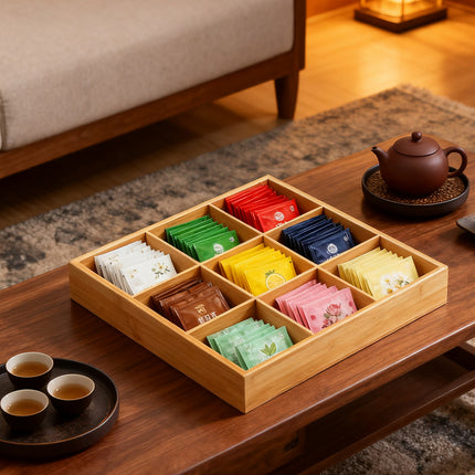 Bamboo Wood 9 Grid Food Plate Serving Tray for Hotel BBQ Hot Pot Home Party