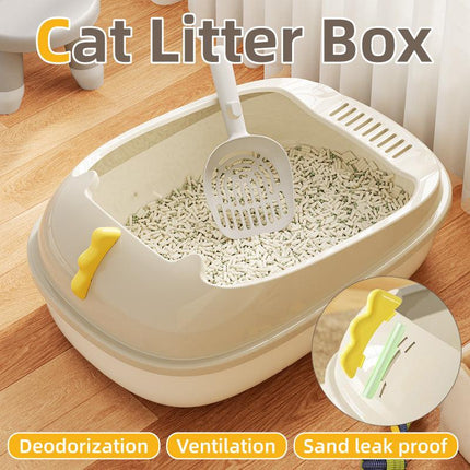 Semi Enclosed Cat Litter Box Large Detachable Washable Toilet Bedpan for Cats