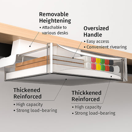 Under Table Hidden Drawer Self Stick or Drill Install Home Office Storage Tray