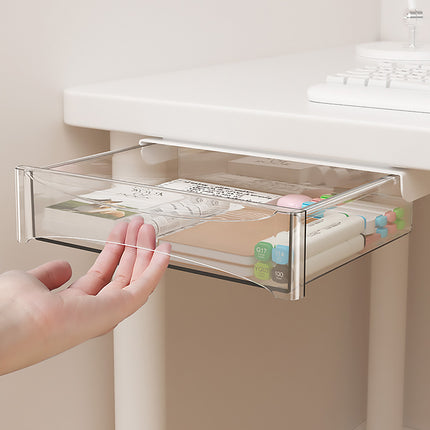 Under Table Hidden Drawer Self Stick or Drill Install Home Office Storage Tray