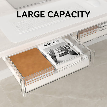 Under Table Hidden Drawer Self Stick or Drill Install Home Office Storage Tray