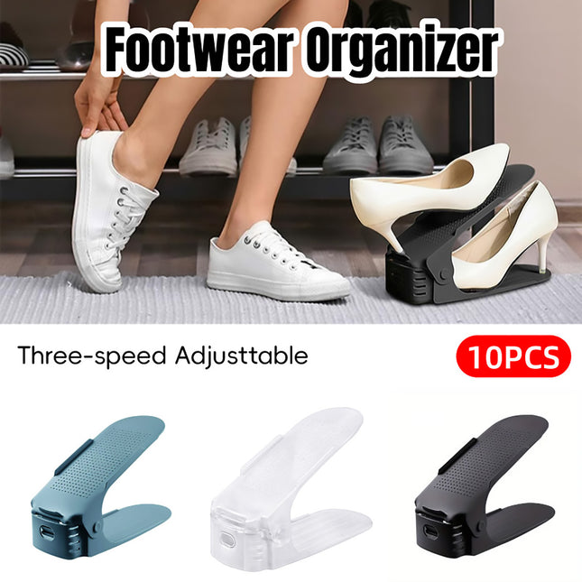 10pcs Double Layer Shoe Rack Three Gear Adjustable Shoe Support Space Saving